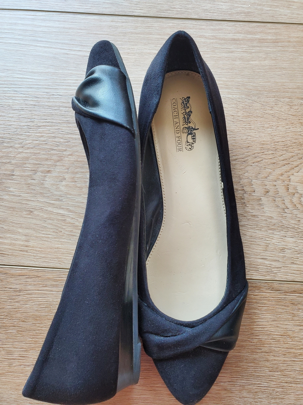 Coach and Four Black Suede Pointed Toe Flats